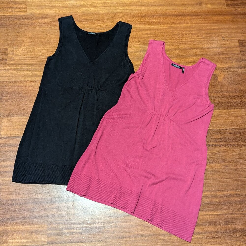 TWO DAISY FUENTES LADIES SWEATER TUNIC TANK TOPS-HOT PINK & BLACK-GOOD CONDITION